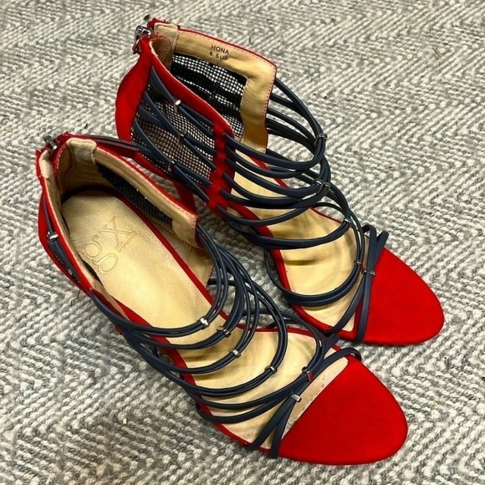 GX by Gwen Stefani Red and Black Strappy Stiletto Heels